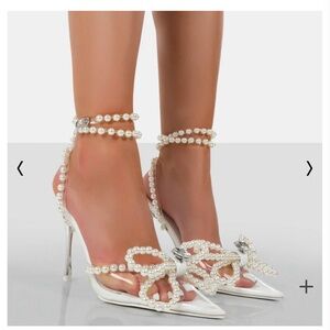 Public Desire Pearl Bow Pointed Toe Stiletto Heels